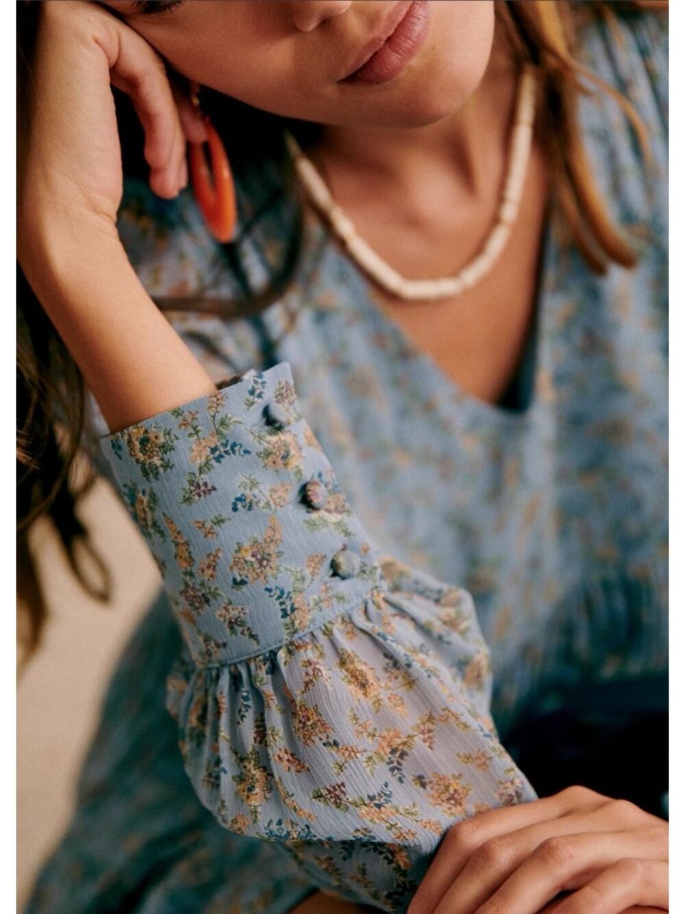 Sézane Aurena Dress Vintage Blue Praire FR 46/US 14 Floral Mini Romantic Boho - Picture 6 of 16
